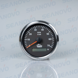 Тахометр черный с серебристой окантовкой со счётчиком моточасов 0-7000 (0-250 градация) 85 мм.